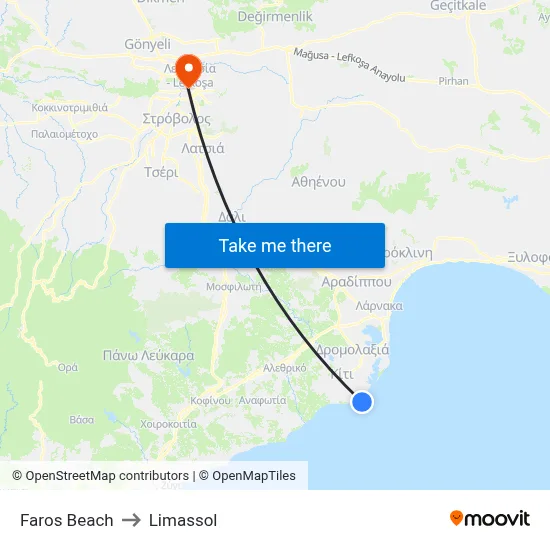 Faros Beach to Limassol map