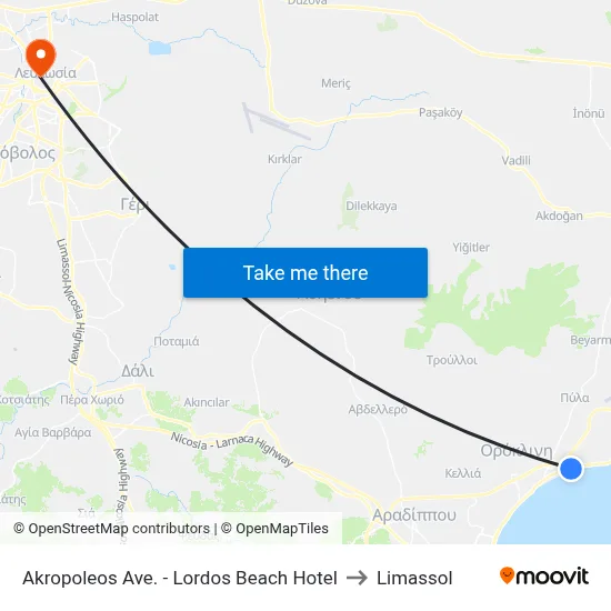 Acropolis Avenue - Lordos Beach Hotel to Limassol map