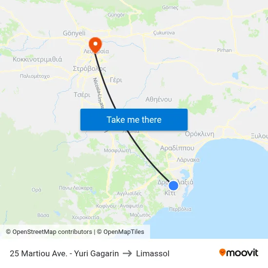 25 March Avenue - Yuri Gagarin Street to Limassol map