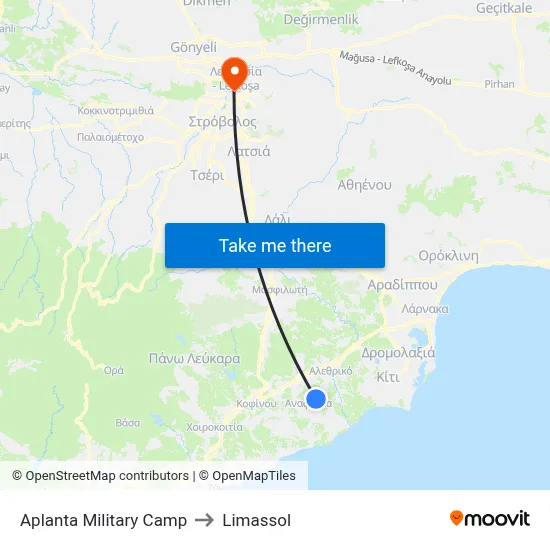 Aplanta Military Camp to Limassol map