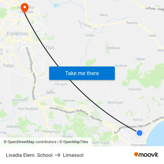 Livadia Elem. School to Limassol map