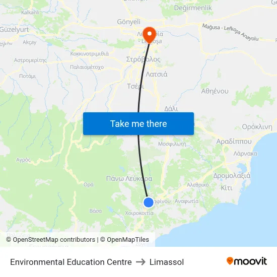 Environmental Education Centre to Limassol map