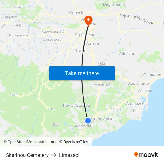 Skarinou Cemetery to Limassol map