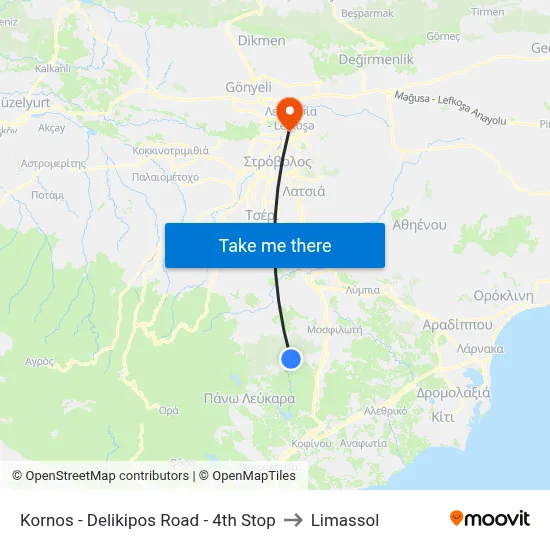 Kornos - Delikipos Road - 4th Stop to Limassol map