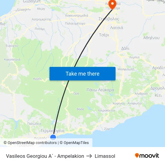 Vasileos Georgiou A - Ampelakion to Limassol map