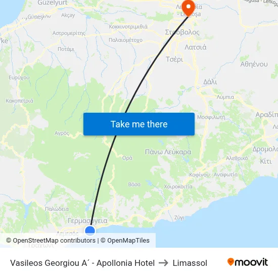 Vasileos Georgiou A´ - Apollonia Hotel to Limassol map