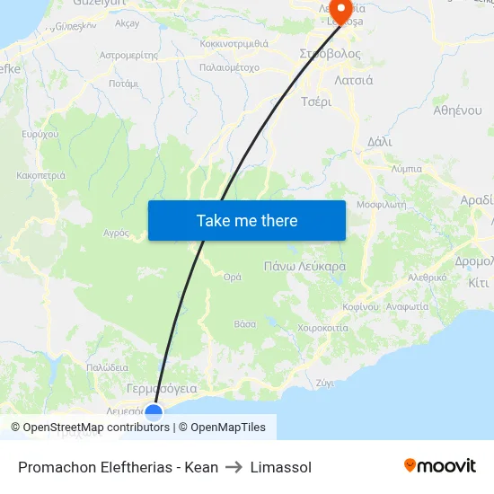 Promachon Eleftherias - Kean to Limassol map