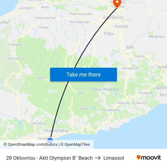 28th October - Akti Olympion B Beach to Limassol map