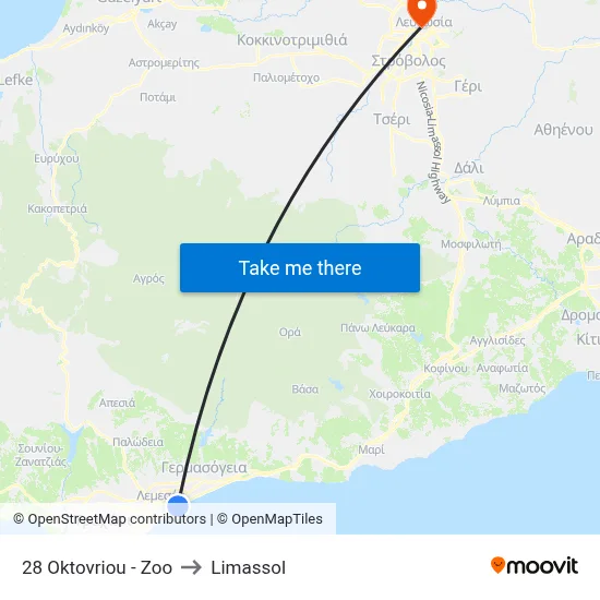 28 Oktovriou - Zoo to Limassol map