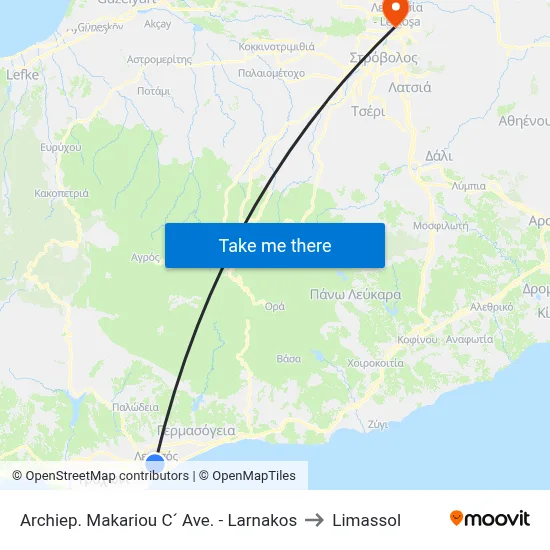 Archbishop Makarios III Avenue - Larnaca to Limassol map
