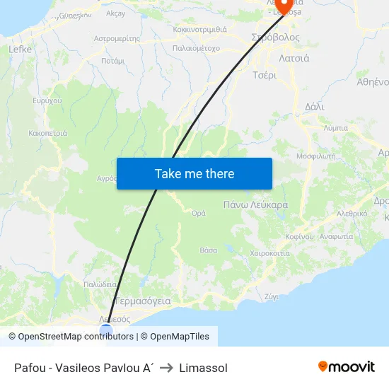 Pafou - Vasileos Pavlou A´ to Limassol map