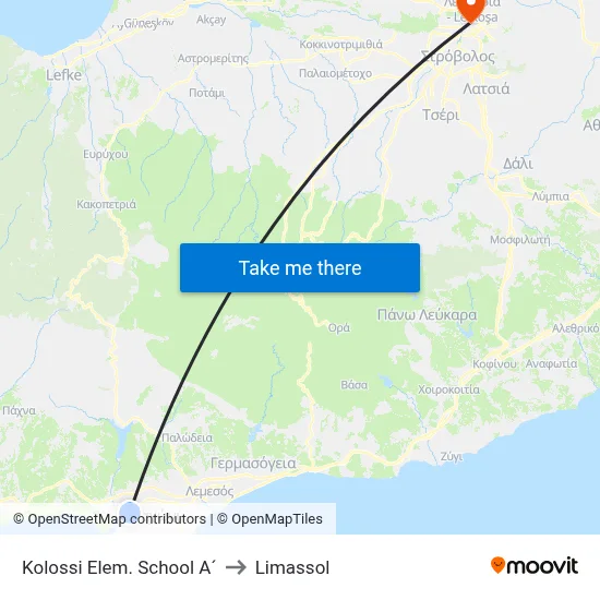 Kolossi Elem. School A´ to Limassol map