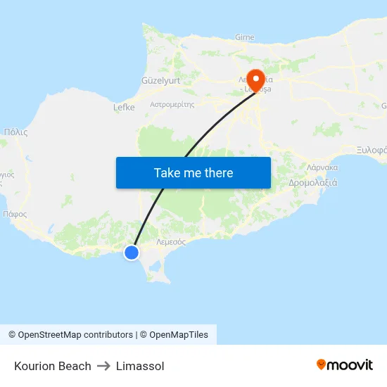 Kourion Beach to Limassol map