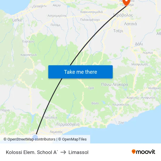 Kolossi Elem. School A´ to Limassol map