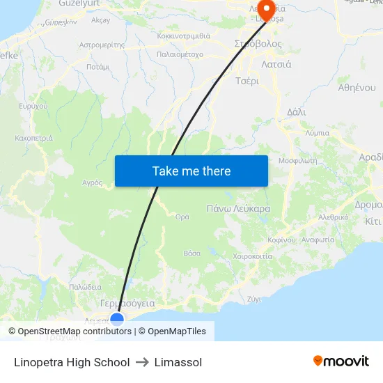 Linopetra High School to Limassol map