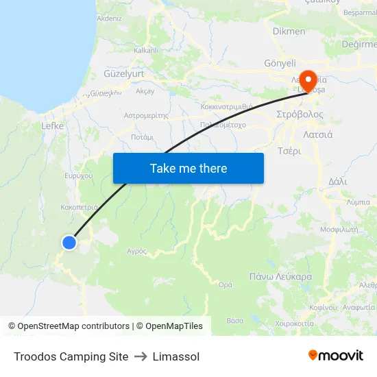 Troodos Camping Site to Limassol map