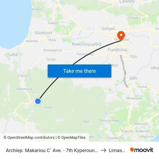 Archbishop Makarios III Ave - 7th Kyperounta 1 to Limassol map