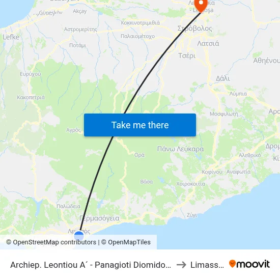 Archbishop Leontiou I - Panagioti Diomidous to Limassol map