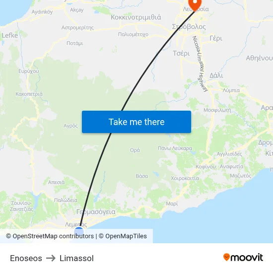 Enoseos to Limassol map