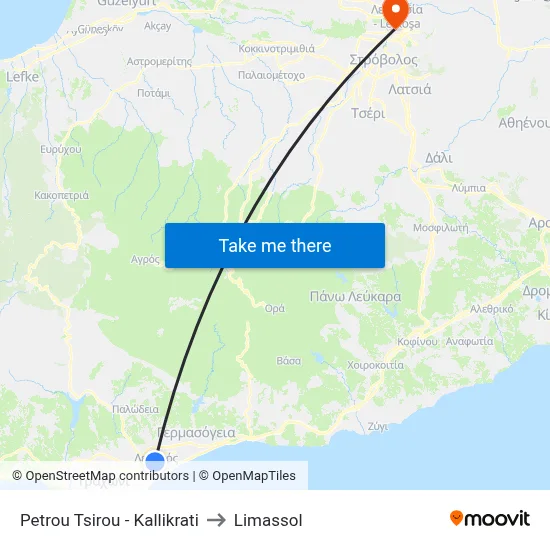 Petrou Tsirou - Kallikrati to Limassol map