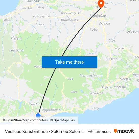 Vasileos Konstantinou - Solomou Solomou to Limassol map