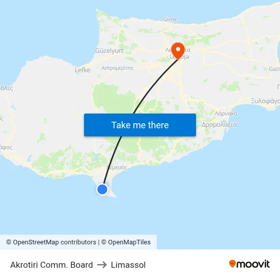 Akrotiri Comm. Board to Limassol map