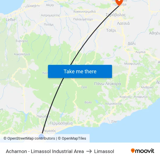 Acharnon - Limassol Industrial Area to Limassol map