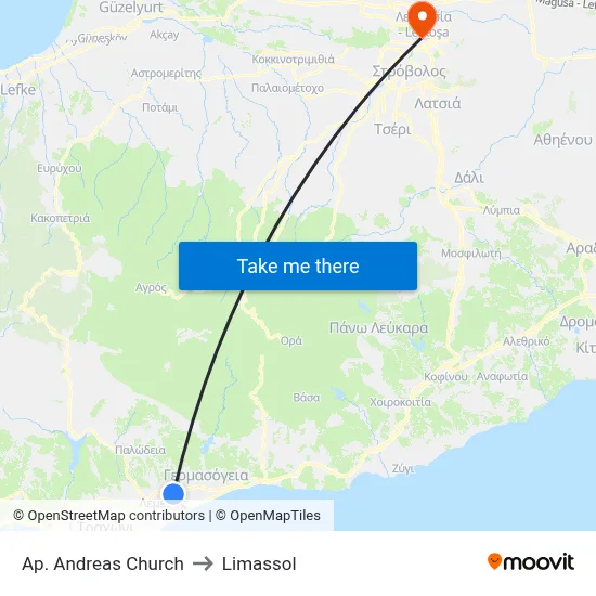 Ap. Andreas Church to Limassol map