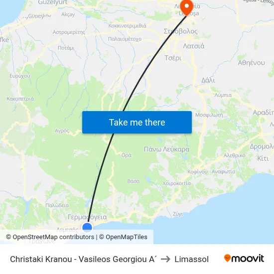 Christaki Kranou - Vasileos Georgiou A´ to Limassol map