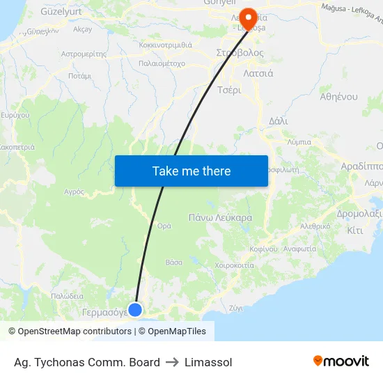 Ag. Tychonas Comm. Board to Limassol map