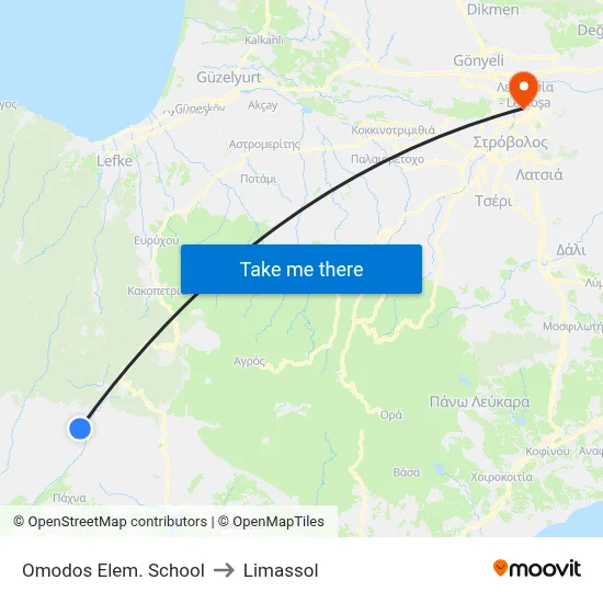 Omodos Elem. School to Limassol map