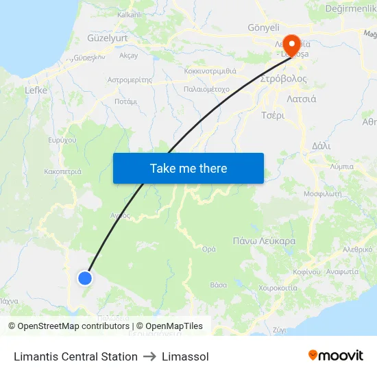 Limantis Central Station to Limassol map