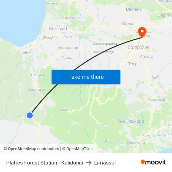 Platres Forest Station - Kalidonia to Limassol map