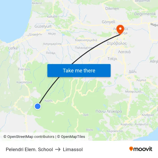 Pelendri Elem. School to Limassol map