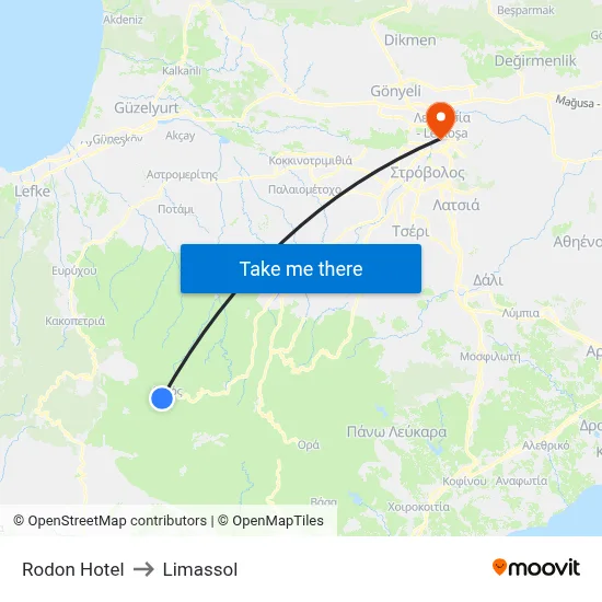 Rodon Hotel to Limassol map