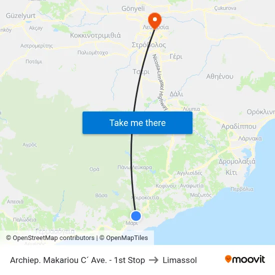 Archbishop Makarios III Avenue - 1st Stop to Limassol map