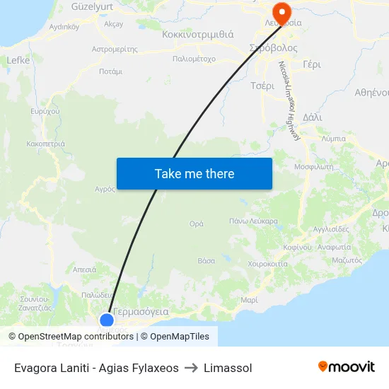 Evagora Laniti - Agias Fylaxeos to Limassol map