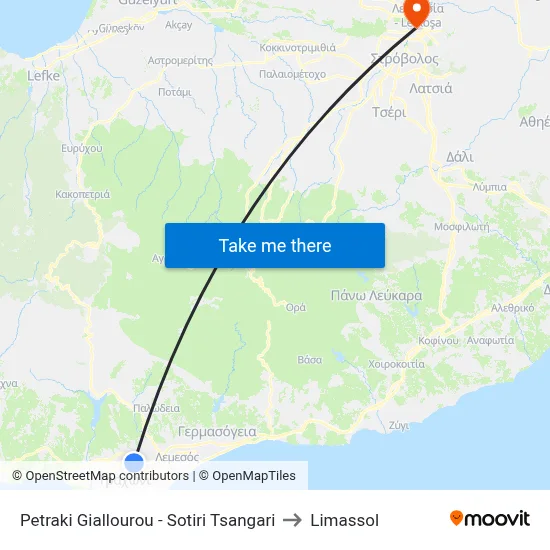 Petraki Giallourou - Sotiri Tsangari to Limassol map