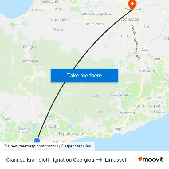 Giannou Kranidioti - Ignatiou Georgiou to Limassol map