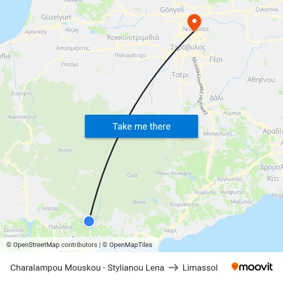 Charalampou Mouskou - Stylianou Lena to Limassol map