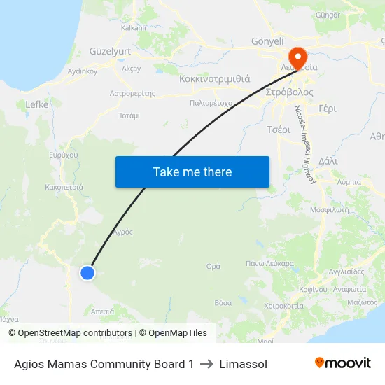 Agios Mamas Community Board 1 to Limassol map