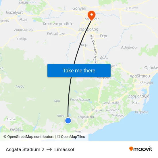 Asgata Stadium 2 to Limassol map