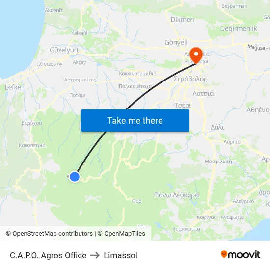C.A.P.O. Agros Office to Limassol map