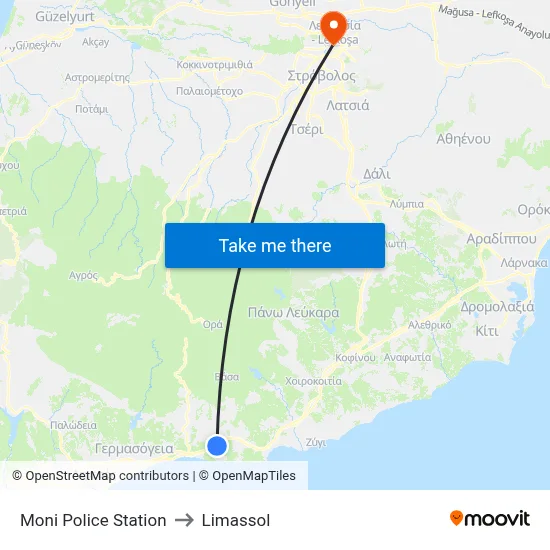 Moni Police Station to Limassol map