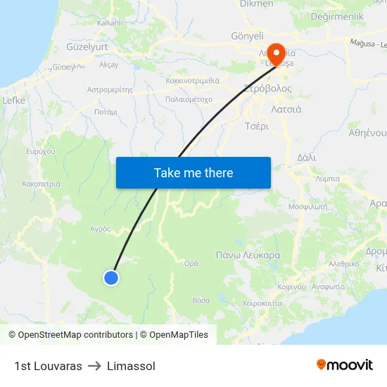 1st Louvaras to Limassol map