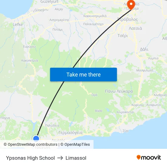 Ypsonas High School to Limassol map