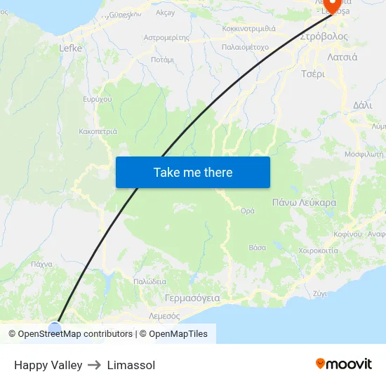 Happy Valley to Limassol map
