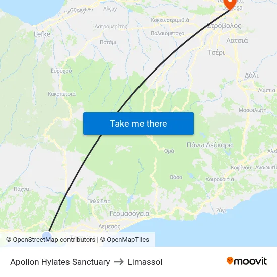 Apollon Hylates Sanctuary to Limassol map