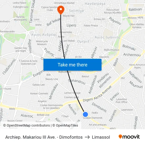 Archiep. Makariou III Ave. - Dimofontos to Limassol map