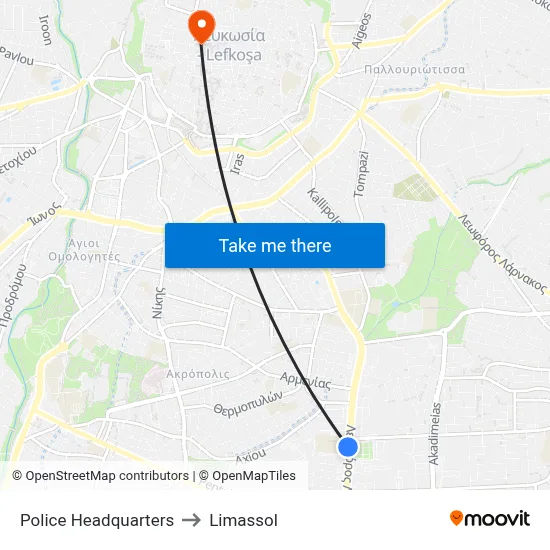 Police Headquarters to Limassol map